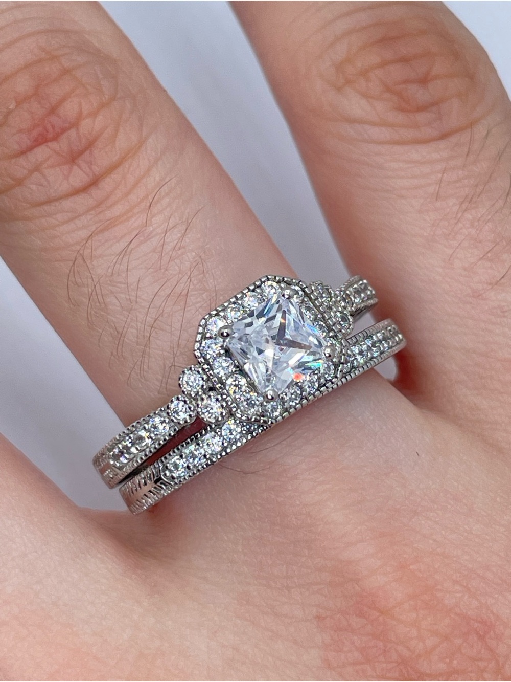 925 Sterling Silver Diamond 2 Band Wedding Ring 11